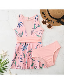 Fashion Pink Nylon Mesh Printed Children's Two-piece Swimsuit