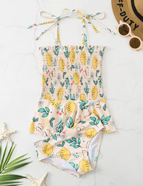 Fashion Yellow Lemon Spandex Print Lace-up Two-piece Swimsuit