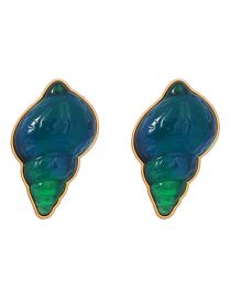 Fashion Blue Green Alloy Resin Conch Stud Earrings