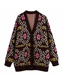 Fashion Brown Knit Jacquard Cardigan Jacket