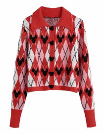Fashion Red Argyle Jacquard-knit Button-down Jacket