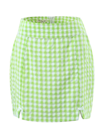 Fashion Green Plaid Cotton Check Slit Skirt