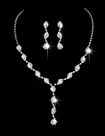 Fashion 858 Rhinestone Two-piece Set Geometric Pearl Y Necklace And Earrings Set