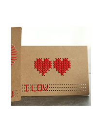 Fashion Double Love (yellow Leather) Kraft Paper Cross Stitch Heart Laser Carved Greeting Card