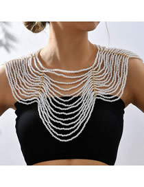 Fashion White Pearl Beaded Woven Layered Body Chain