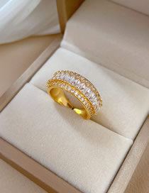 Fashion Gold Copper Inlaid Square Zirconia Ring