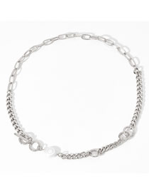 Fashion Silver Titanium Steel Pearl Panel Chain Necklace
