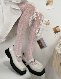 Fashion Pink Hollow Satin Lace Lace Bottoming Stockings