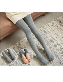 Fashion Light Gray With Feet Cotton 220 Plus Thin Velvet 5-15 Degrees Cotton Vertical Striped Fleece Padded Leggings