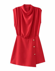 Fashion Red Solid Collar Pleated Jumpsuit