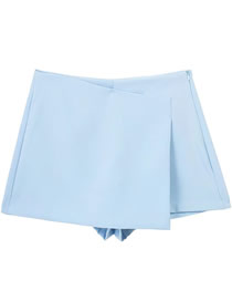 Fashion Light Blue Solid Color Slit High Waist Culottes