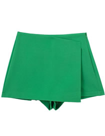 Fashion Bright Green Solid Color Slit High Waist Culottes