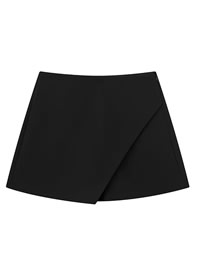 Fashion Black Solid Color Irregular Culottes