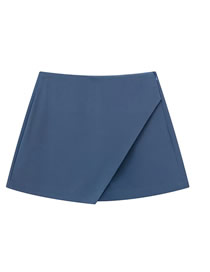 Fashion Navy Blue Solid Color Irregular Culottes