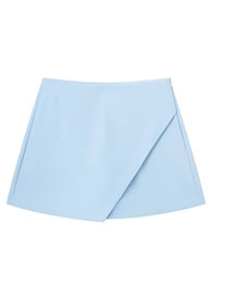 Fashion Light Blue Solid Color Irregular Culottes