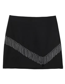 Fashion Black Geometric Fringe Skirt