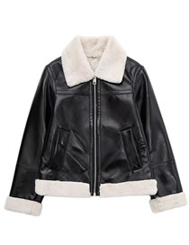 Fashion Black Fur Lapel Zipper Jacket