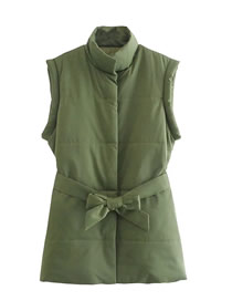 Fashion Green Cotton Solid Tie Stand Collar Sleeveless Vest
