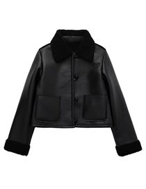 Fashion Black Fur Lapel Collar Button Down Jacket