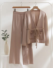 Fashion Khaki Two Pieces Of Woven Belt H -shaped Solid Color Jacket Sweater