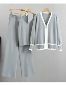 Fashion Grey Three -piece Of Knitted V -neck Jacket Vest Trousers