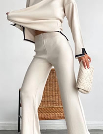 Fashion Milky Long -sleeved V Buckle Stitching Knitted Top Trousers Suite