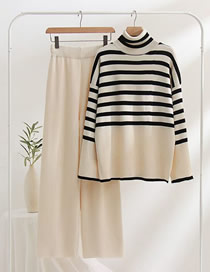 Fashion Apricot Two Pieces Of High -necked Striped Knitted Pants And Pants