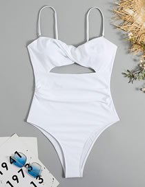 Fashion White Nylon Hollow Strap One-piece Swimsuit