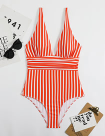 Fashion Red Polyester Stripe One-piece Swimsuit