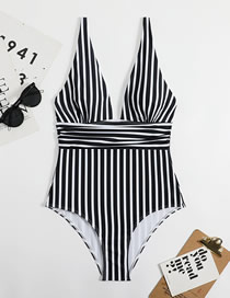Fashion Black Polyester Stripe One-piece Swimsuit