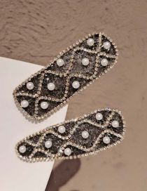 Fashion Gray T2_t7 2 Pieces From Batch Geometric Diamond And Pearl Drop Rectangular Barrette Set