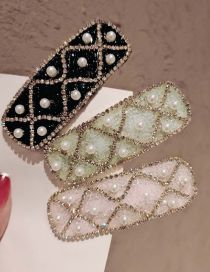 Fashion Hairpin T1 Black_t3 Powder_t5 Green 2 Pieces From The Batch Geometric Diamond And Pearl Water Rectangular Barrette Set
