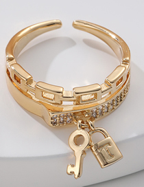Fashion Gold Gold Plated Brass Key And Gold Lock Diamond Open Ring