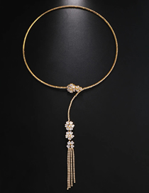 Fashion Gold Alloy Zirconia Geometric Tassel Necklace