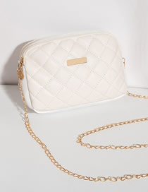 Fashion White Pu Rhombus Embroidered Thread Large Capacity Messenger Bag