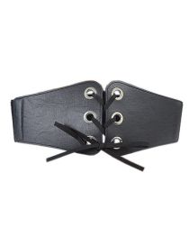Fashion Black Faux Leather Perforated Belt Belt