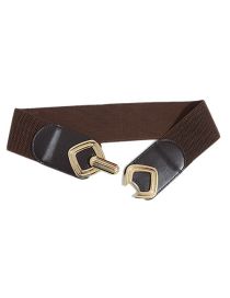 Fashion Brown Metal Buckle Elastic Wide Waist Belt