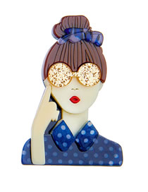 Fashion Color Cartoon Glitter Glasses Girl Brooch