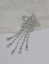 Fashion Silver Alloy Diamond Star Tassel Brooch