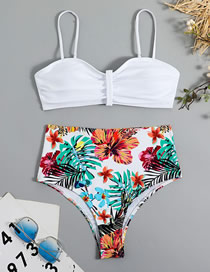 Fashion White Nylon Print High Waist Two-piece Swimsuit