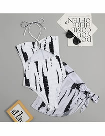 Fashion White Polyester Printed Halter Neck Tie One-piece Swimsuit Set