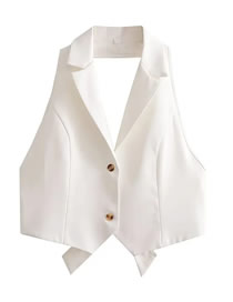 Fashion White Polyester Lapel Vest Jacket