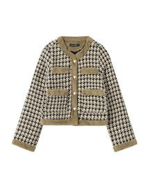 Fashion Brown Top Houndstooth Button Down Jacket
