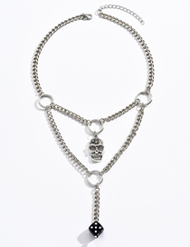 Fashion Grey Alloy Dice Tassel Skull Double Layer Necklace