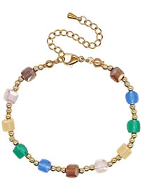 Fashion 1# Geometric Square Crystal Gold Bead Beaded Bracelet