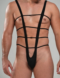 Fashion Black Hollow Strap Men's One-piece Underwear