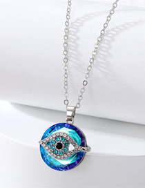 Fashion Dazzling Blue Geometric Diamond Eye Circle Necklace