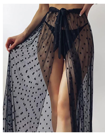 Fashion Black Polyester Mesh Polka Dot Tie Swimsuit Coverall