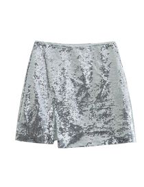 Fashion Silver White Polyester Sequined Slit Skirt  Polyester