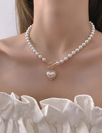 Fashion A Pearl Beaded Heart Ot Buckle Necklace